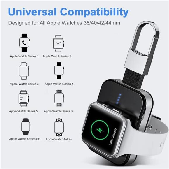 Portable Wireless Charger for Apple Watch, 1000mAh Magnetic Keychain Power Bank - Picture 2 of 7